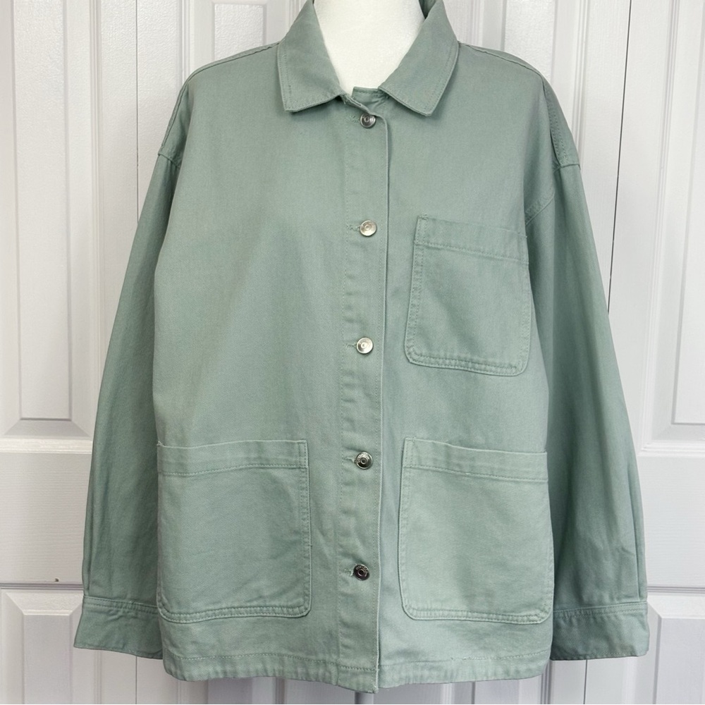 NWT Divided by H&M Light Slate Grey Denim Utility Jacket Shacket Large